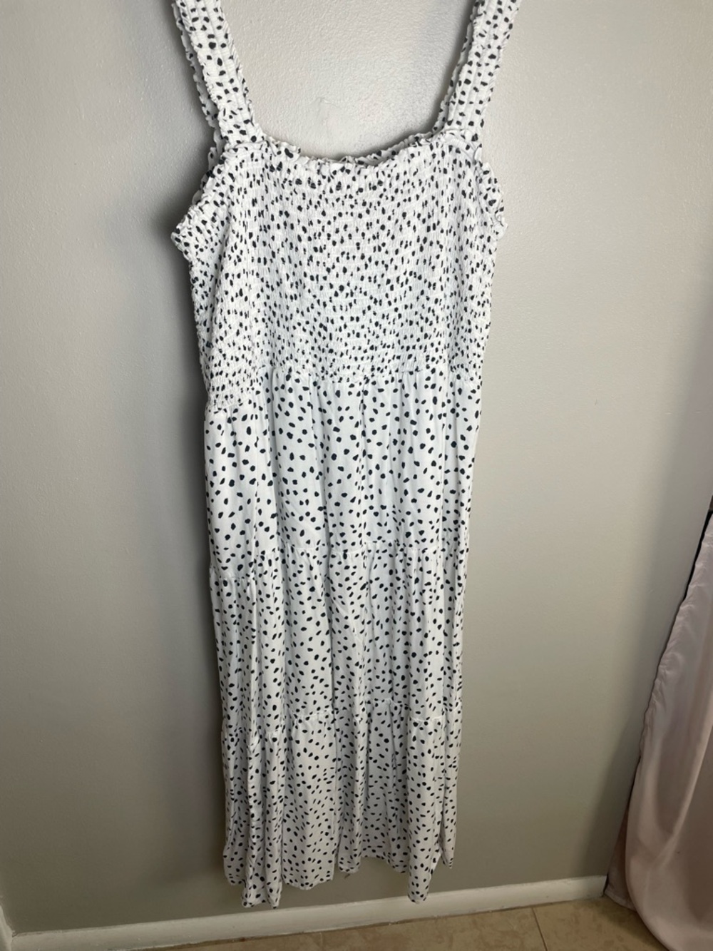 beachlunchlounge White and Black Spot Smocked Tiered Maxi Dress